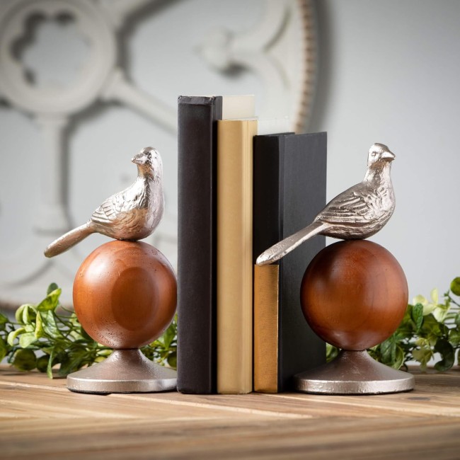 Sulivans Wood and Metal Bird Table Decor Set of 2, Perfect for a Table Centerpiece, Mantels and Shelf Decoration, Small Statue for Indoor Spring Decor for Home, Office, Patio