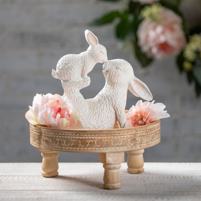 Sulivans White Playful Bunny and Baby Bunny Figurine, Perfect for a Table Centerpiece, Mantels and Shelf Decoration, Small Statue for Indoor Spring Decor for Home, Office, Patio