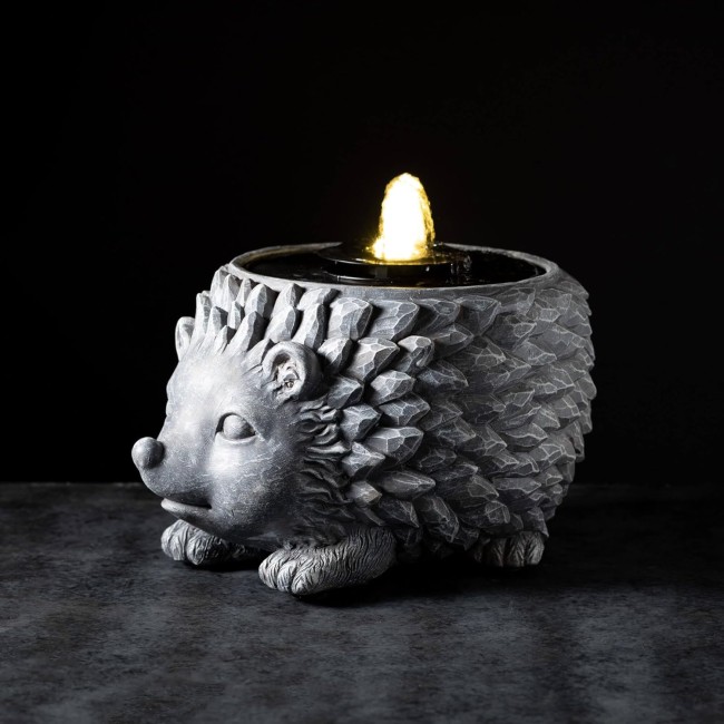  Gray Stone Hedgehog Water Fountain with Easy Set-up Pump and LED Light, Small Desk Waterfall for Meditation, Indoor or Outdoor Garden, Patio, Living Room and Office Home Décor