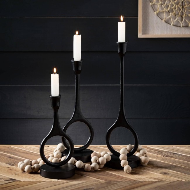  Modern Black Circular Metal Tapper Candle Holder Set of 3, Metal Decorative Candle Holders for Table Centerpiece, Perfect for Home Decor, Weddings, Dinning and Gifts