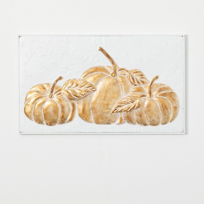  Gold Gilded Pumpkins Metal Wall Art Piece, 13.5" x 22.5", Rustic Vintage Farmhouse Artwork Decoration, Perfect for Office, Living and Dining Rooms, Wall Art Decor for the Holidays