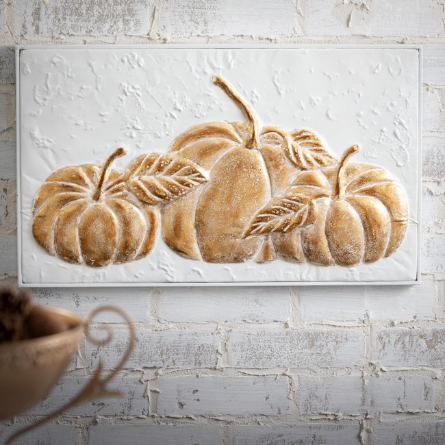  Gold Gilded Pumpkins Metal Wall Art Piece, 13.5" x 22.5", Rustic Vintage Farmhouse Artwork Decoration, Perfect for Office, Living and Dining Rooms, Wall Art Decor for the Holidays