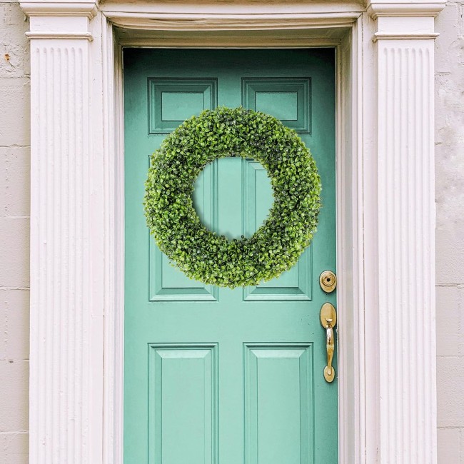 30inch Boxwood Wreath, 30" Artificial Green Leaves Wreath for Front Door Wall Window Farmhouse Porch Patio Garden Indoor Decor Wedding Party Decoration