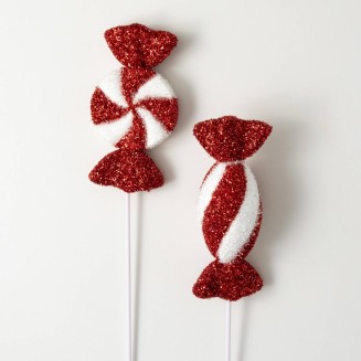  Red and White Peppermint Twist Candy on Stick Christmas Spray Set of 2, Artificial Fake Flower, Lifelike Bouquet Centerpiece for Home, Office, Weddings and Gifts Decor