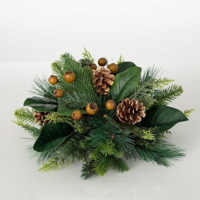  Magnolia and Pinecone Mixed Pine Orb, Artificial Fake Flower, Lifelike Bouquet Centerpiece for Home, Office, Weddings and Gifts Decor