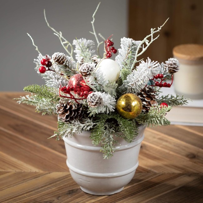  Frosted Shiny Ornament and Snow Pinecone Orb, Artificial Fake Flower, Lifelike Bouquet Centerpiece for Home, Office, Weddings and Gifts Decor