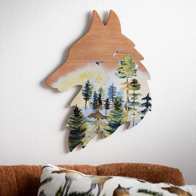  Moose and Wolf Forest Watercolor Art Decor, Set of 2, Decorative Shelves, Perfect for Office, Living, Dining Rooms, Kitchens and Bathrooms