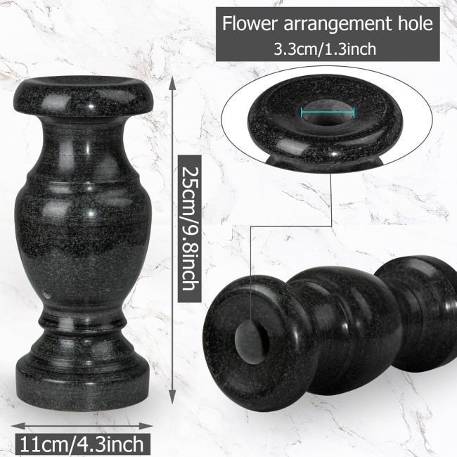 Cemetery Memorial Vase, Natural Granite Stone Flower Vases with Draining Holes for Home Tabletop, Cemetery Flowers, Memorial Grave Headstone Decorations (2Pcs, 10 Inches)