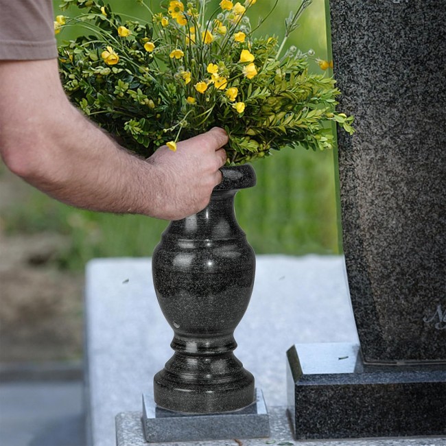 Cemetery Memorial Vase, Natural Granite Stone Flower Vases with Draining Holes for Home Tabletop, Cemetery Flowers, Memorial Grave Headstone Decorations (2Pcs, 10 Inches)