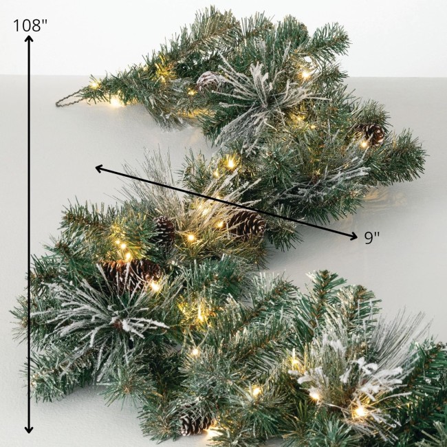  9' Prelit Christmas Garland, Christmas Decor, Garland Christmas Decorations, Artificial Flocked Pine Garland For Mantle with Lights, Pinecones, Battery Timer, and Gold Accents, Holiday Decor