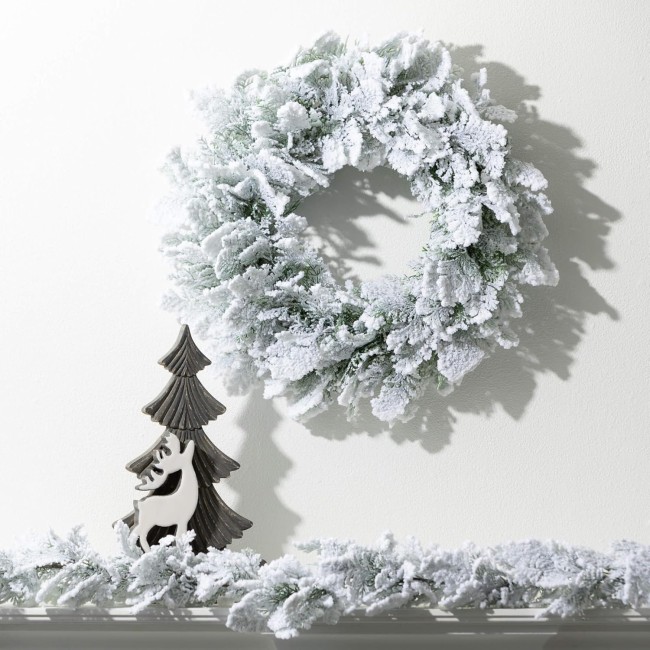  21" Snowy Cedar Wreath, Christmas Wreath, Front Decor Decor, Perfect for Fireplace Mantels, Dining and Living Rooms