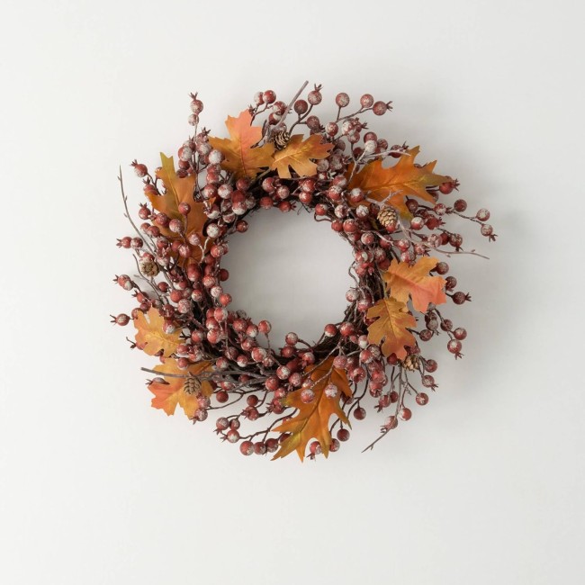  17" Fall Berry Leaf Mini Wreath, Fall Candle Ring, small Table Wreath, Perfect for Fireplace Mantels, Dining and Living Rooms