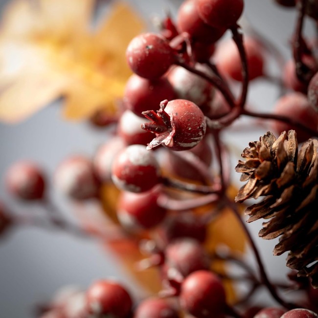  17" Fall Berry Leaf Mini Wreath, Fall Candle Ring, small Table Wreath, Perfect for Fireplace Mantels, Dining and Living Rooms