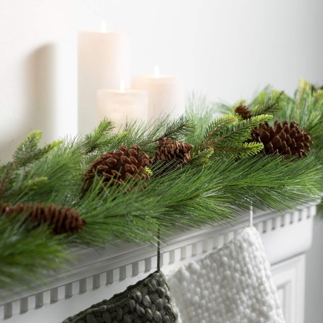  6' Mixed Pine Holiday Garland, Christmas Decor, Artificial Greenery, Perfect for Fireplace Mantels, Dining and Living Rooms