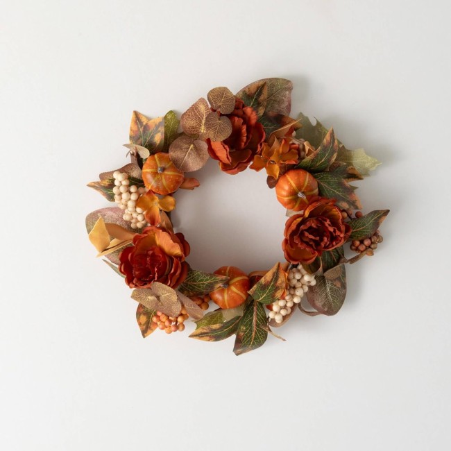  14" Floral Berry Pumpkin Ring 6.5", Fall Mini Wreath, Candle Ring, Perfect for Fireplace Mantels, Dining and Living Rooms