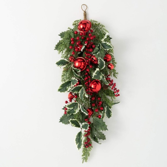  12" Jingle Bell Holly Pine Swag, Christmas Decor, Artificial Greenery, Indoor Decoration, Perfect for Fireplace Mantels, Dining and Living Rooms