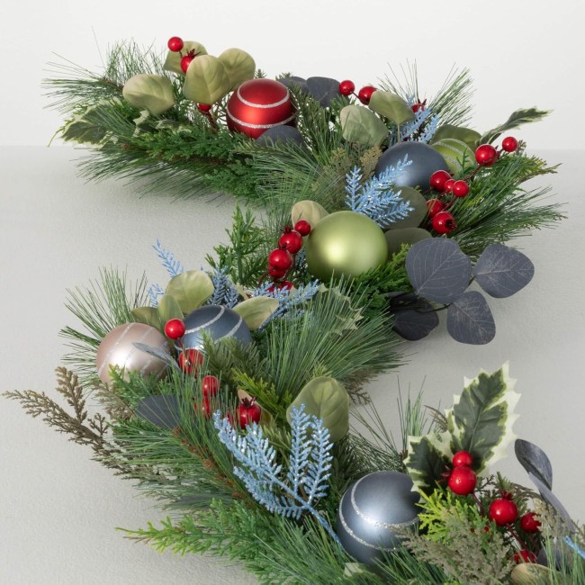  6' Shiny Ball Mixed Garland, Christmas Decor, Artificial Greenery, Perfect for Fireplace Mantels, Dining and Living Rooms