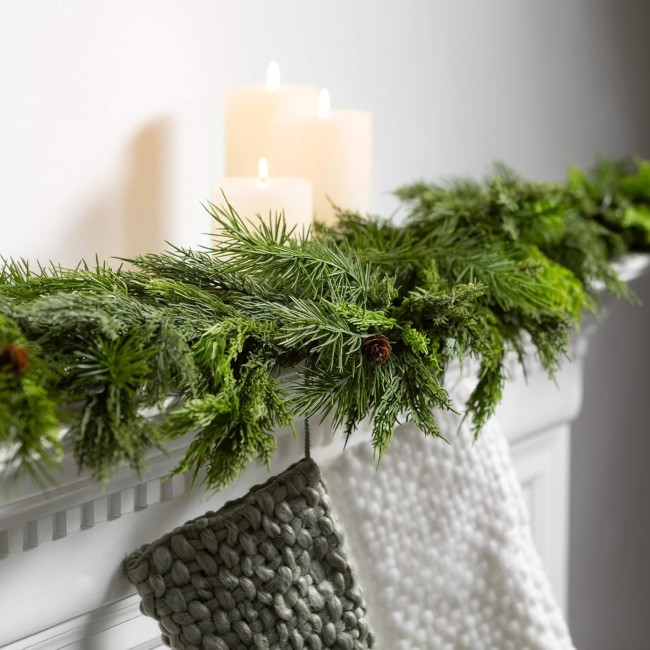  6' Lush Green Cedar Garland, Christmas Decor, Artificial Greenery, Perfect for Fireplace Mantels, Dining and Living Rooms