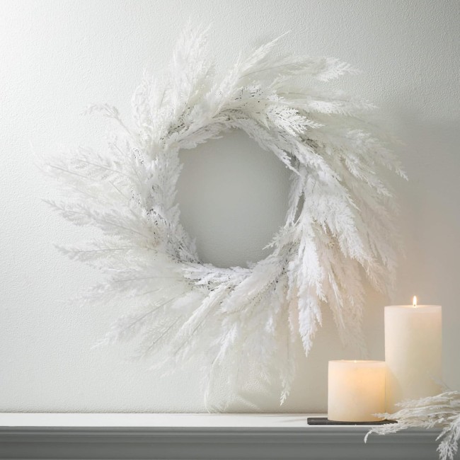  28" White Cypress Wreath, Christmas Wreath, Front Decor Decor, Perfect for Fireplace Mantels, Dining and Living Rooms