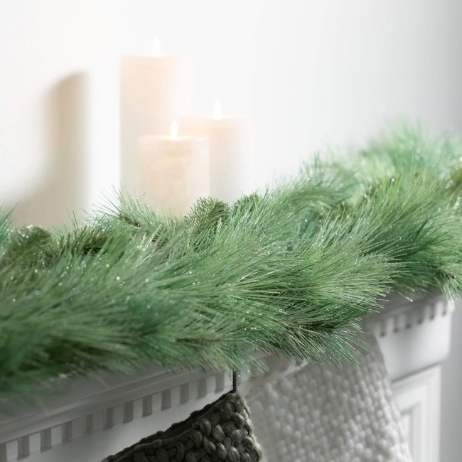  6' Frosted Pine Garland, Christmas Decor, Artificial Greenery, Perfect for Fireplace Mantels, Dining and Living Rooms