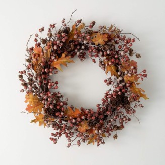  24" Rustic Fall Berry Leaf Wreath, Fall Wreath for Front Door Decor, Perfect for Fireplace Mantels, Dining and Living Rooms