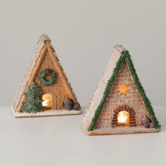  LED Christmas Winter Cabin House Set of 2, Christmas Light Up Holiday Tabletop and Mantle Decoration and Gifts