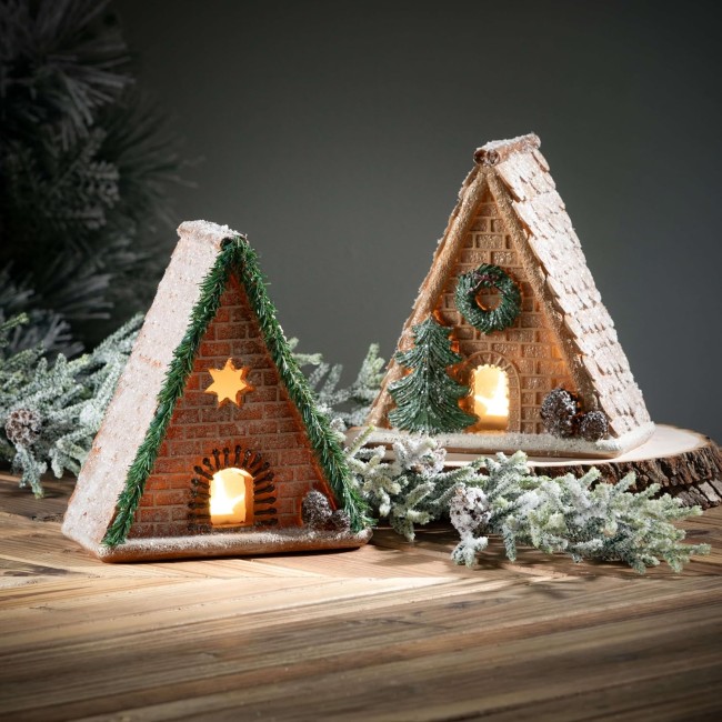  LED Christmas Winter Cabin House Set of 2, Christmas Light Up Holiday Tabletop and Mantle Decoration and Gifts