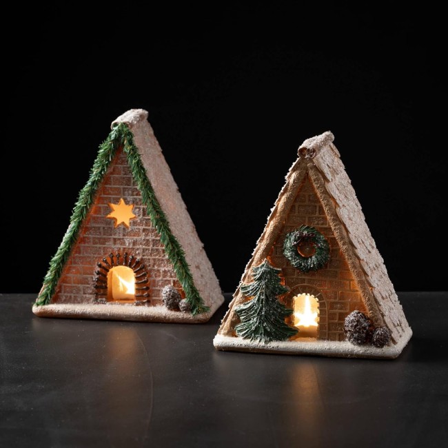  LED Christmas Winter Cabin House Set of 2, Christmas Light Up Holiday Tabletop and Mantle Decoration and Gifts