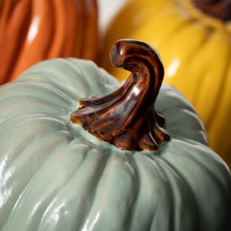  Multicolor Stoneware Pumpkin Trio, Fall Decorative Small Pumpkins, Perfect for Halloween Thanksgiving Harvest Decorating for Mantels and Tabletops