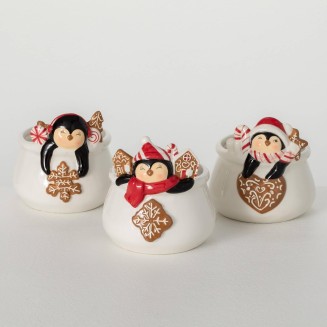  Whimsical Penguin Containers, Set of 3, Christmas Decorations Candy Dish for Tables, Counters, Small Ceramic Christmas Containers Gifts