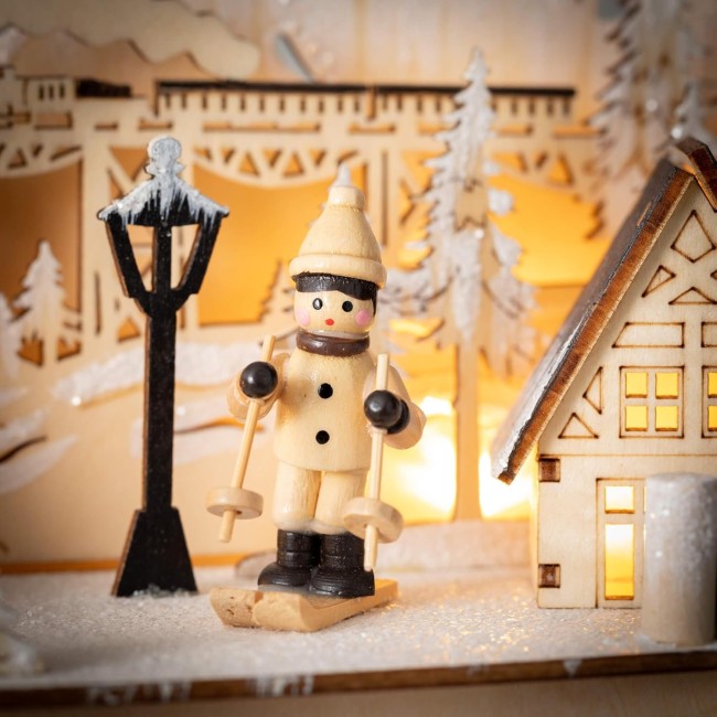  Wooden Lit Winter Christmas Winter Scene, Christmas Light Up Holiday Tabletop and Mantle Decoration and Gifts