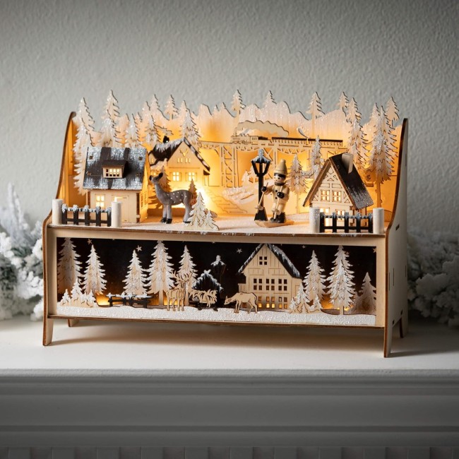  Wooden Lit Winter Christmas Winter Scene, Christmas Light Up Holiday Tabletop and Mantle Decoration and Gifts