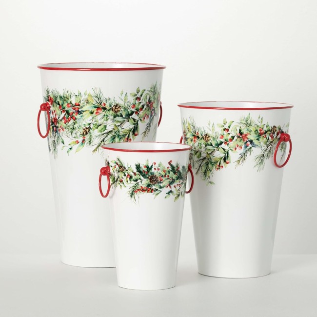  Metal Christmas Vase Trio, Holiday Plant and Flower Pots for Garden Patio Entryway Décor and Gifts, Christmas Containers