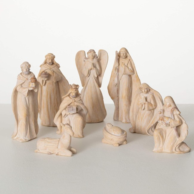  Gray 9-Piece Neutral Nativity, Christmas Mother Mary, Jesus, Joseph, Traditional Christmas Story Nativity Scene Collectible Gift