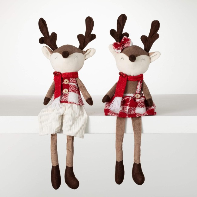  Plush Plaid Reindeer Figurines, Christmas Decorations, Holiday Home Decor for Bookshelf, Tabletop and Mantel Décor and Gifts