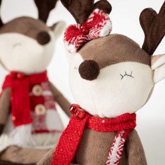  Plush Plaid Reindeer Figurines, Christmas Decorations, Holiday Home Decor for Bookshelf, Tabletop and Mantel Décor and Gifts