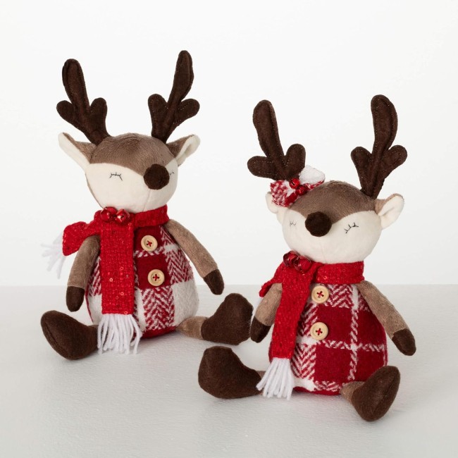  Plush Sitting Reindeer, Christmas Decorations, Holiday Home Decor for Bookshelf, Tabletop and Mantel Décor and Gifts