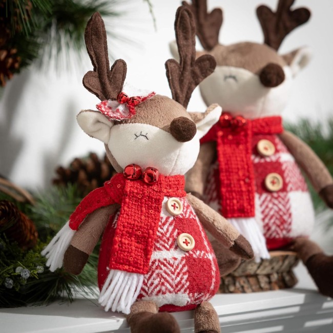  Plush Sitting Reindeer, Christmas Decorations, Holiday Home Decor for Bookshelf, Tabletop and Mantel Décor and Gifts