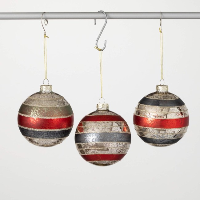  Striped Silver Ball Ornaments Set of 3, Christmas Décor, Christmas Ornaments, Christmas Tree Ornaments, Christmas Decorations Indoor