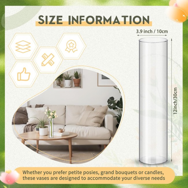 12 Pcs Plastic Clear Cylinder Vase for Home 8,12,16 Inch Acrylic Flower Clear Vase Centerpiece for Centerpieces Wedding Party Decorations(12 Inch)